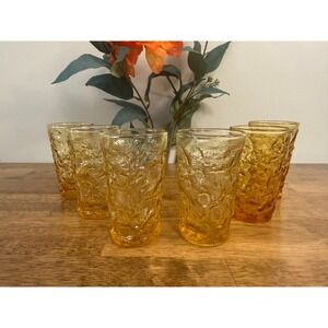 Vintage Anchor Hocking Milano Honey Gold‎ Juice Glasses Set 6 Retro Barware